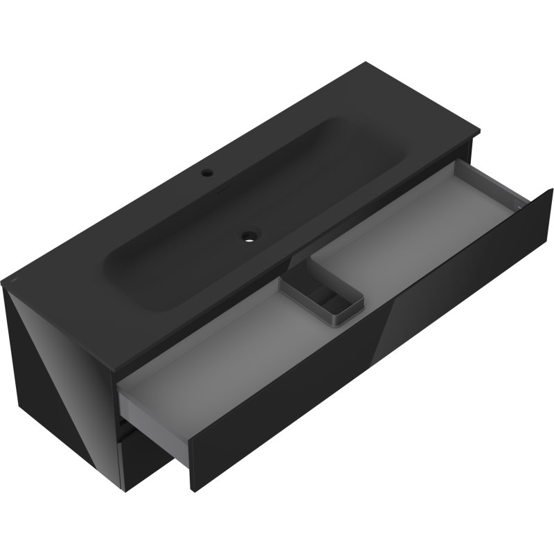 Mexen Orio kúpeľňová skrinka 140 cm s umývadlom Vela, 2 zásuvky, čierny lesk/čierny mat - 91A10-14047-2-BFF70-W23M71