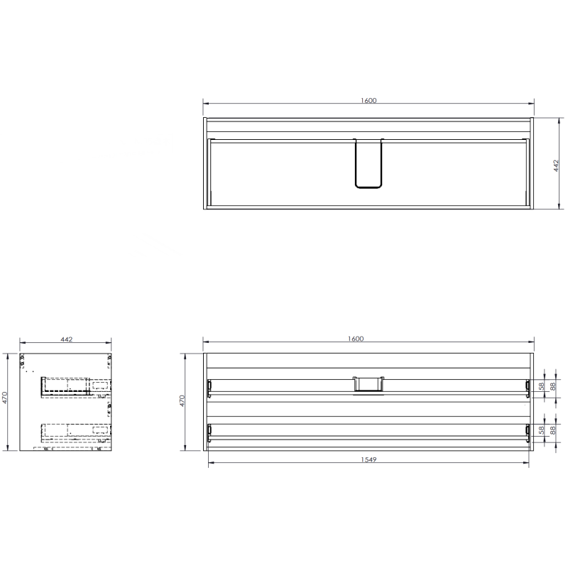 Mexen Orio kúpeľňová skrinka 160 cm s umývadlom Vela, 2 zásuvky, šedá matná/biela matná - 91A10-16047-2-BFF62-W23M01