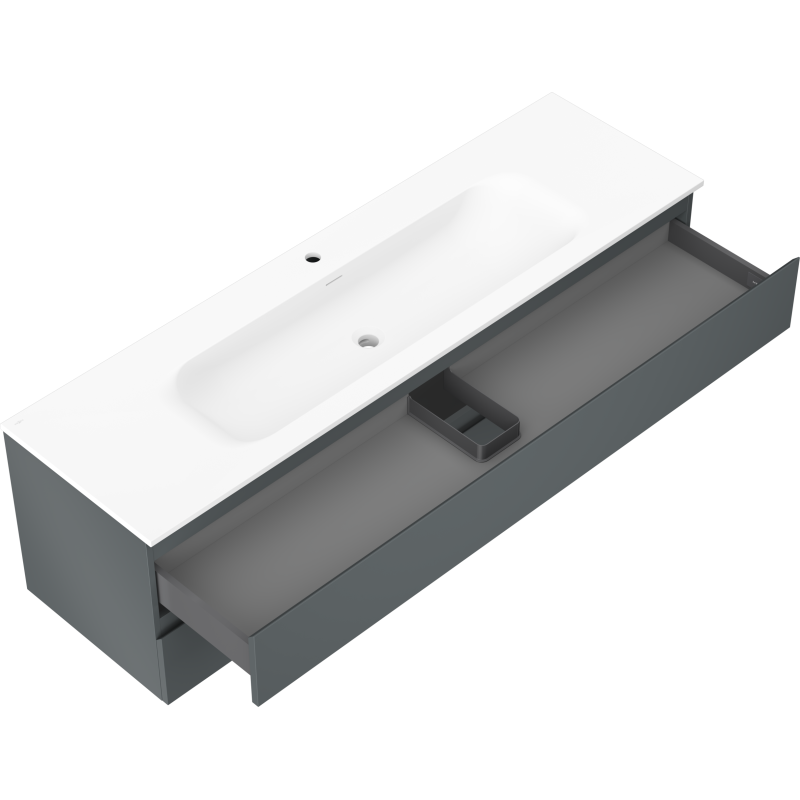 Mexen Orio kúpeľňová skrinka 160 cm s umývadlom Vela, 2 zásuvky, grafit mat/biela mat - 91A10-16047-2-BFF66-W23M01