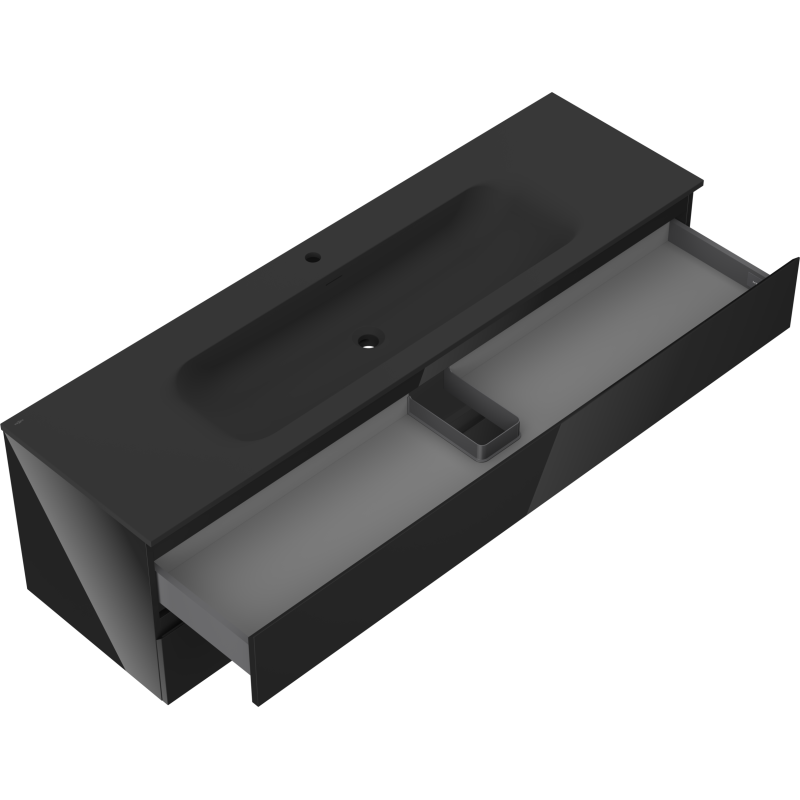 Mexen Orio kúpeľňová skrinka 160 cm s umývadlom Vela, 2 zásuvky, čierny lesk/čierny mat - 91A10-16047-2-BFF70-W23M71