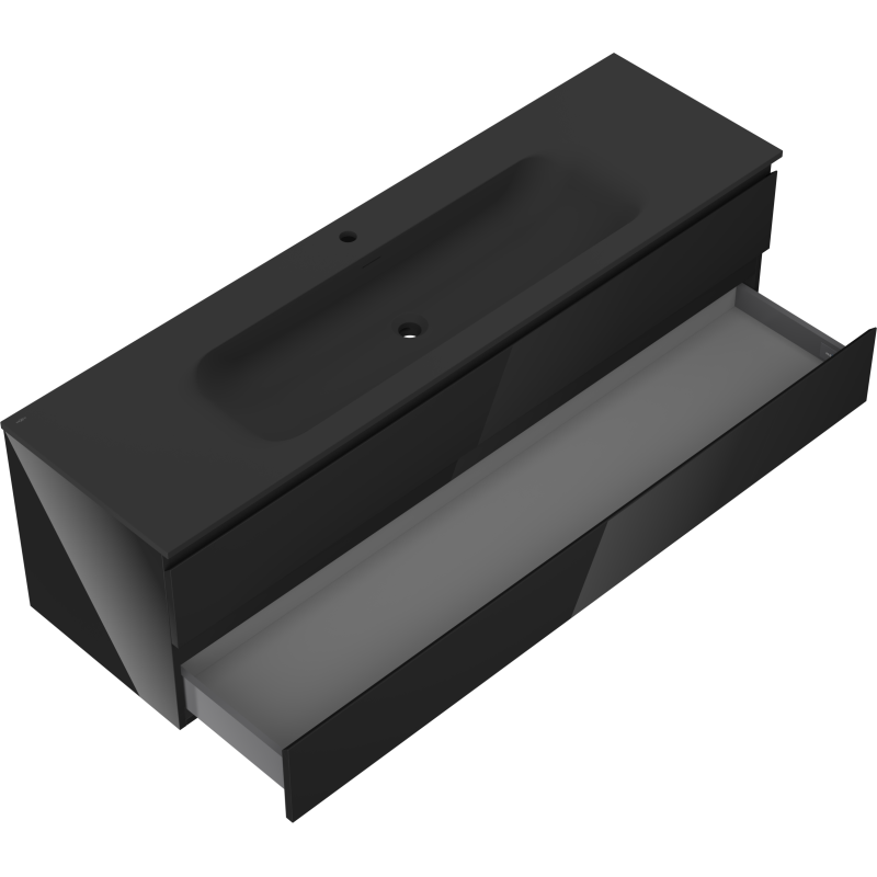 Mexen Orio kúpeľňová skrinka 160 cm s umývadlom Vela, 2 zásuvky, čierny lesk/čierny mat - 91A10-16047-2-BFF70-W23M71