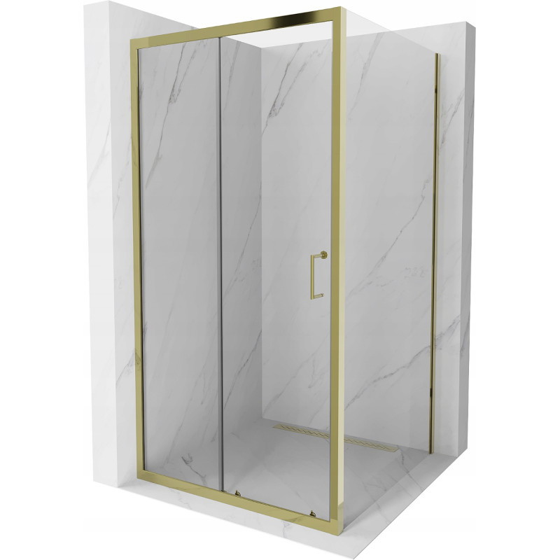 Mexen Apia posuvný sprchovací kút 90 x 90 cm, priehľadný, zlatý - 840-090-090-50-00