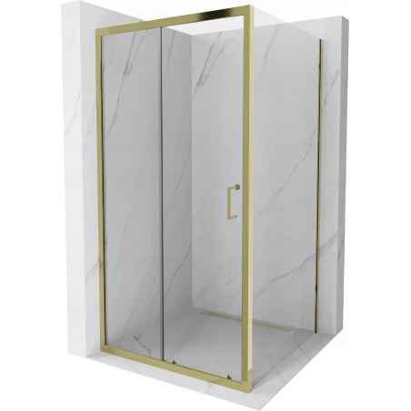 Mexen Apia posuvný sprchovací kút 90 x 90 cm, priehľadný, zlatý - 840-090-090-50-00