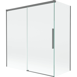 Mexen Rox sprchový záves do vane, 2-krídlový posuvný 150 + 70 x 150 cm, priehľadný, tmavý kov - 8C9-150-070-95-00