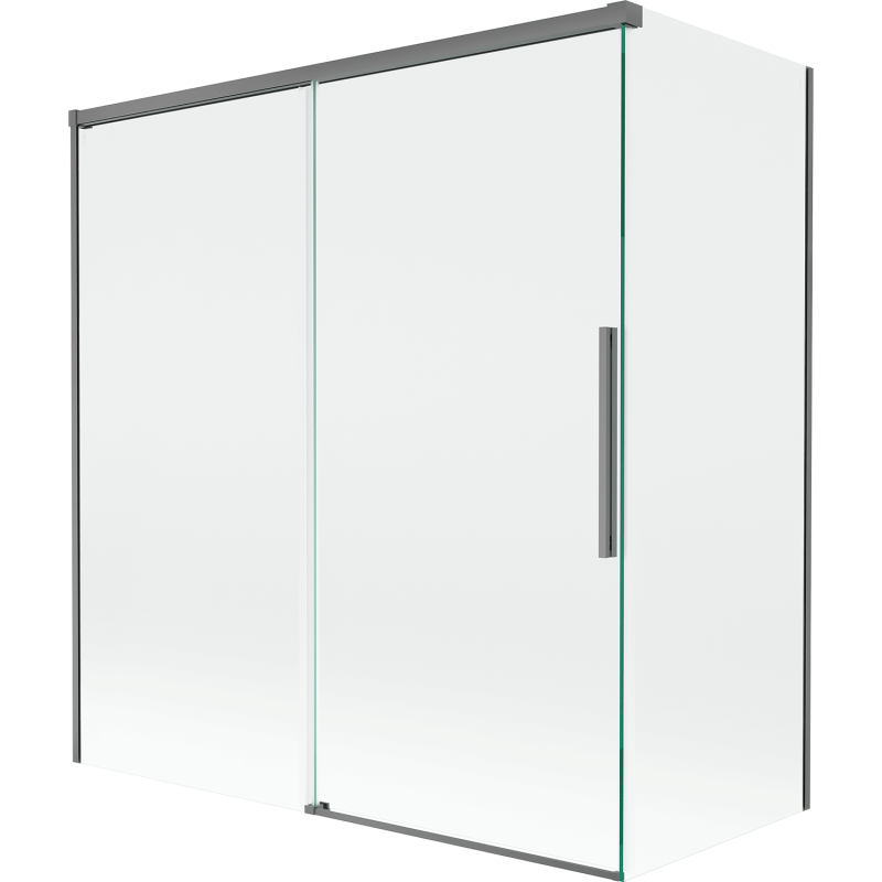 Mexen Rox sprchový záves do vane, 2-krídlový posuvný 150 + 70 x 150 cm, priehľadný, tmavý kov - 8C9-150-070-95-00