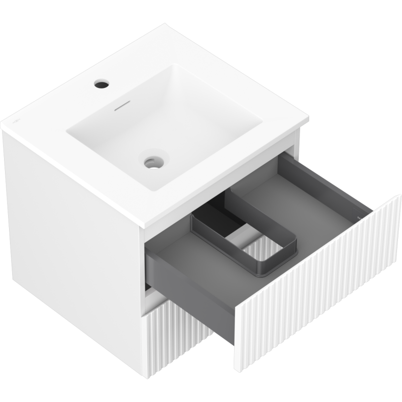 Mexen Rivel kúpeľňová skrinka 50 cm s umývadlom Otis, 2 zásuvky, ryhovaná, biela matná - 91A20-05047-2-BFF01-W18M01