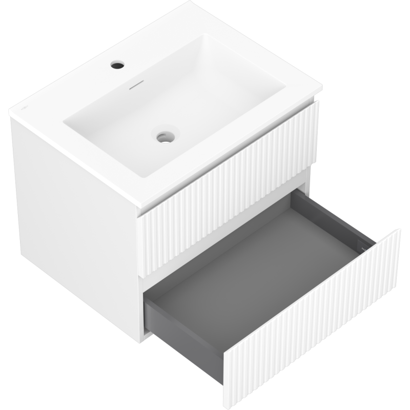 Mexen Rivel kúpeľňová skrinka 60 cm s umývadlom Otis, 2 zásuvky, ryhovaná , biela matná - 91A20-06047-2-BFF01-W18M01
