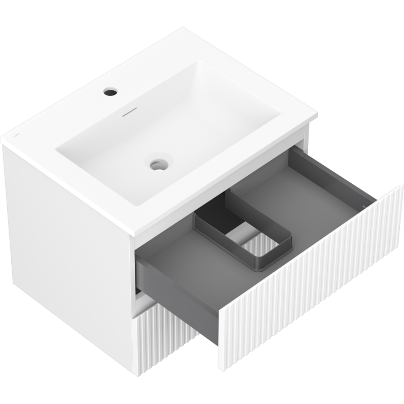 Mexen Rivel kúpeľňová skrinka 60 cm s umývadlom Otis, 2 zásuvky, ryhovaná , biela matná - 91A20-06047-2-BFF01-W18M01