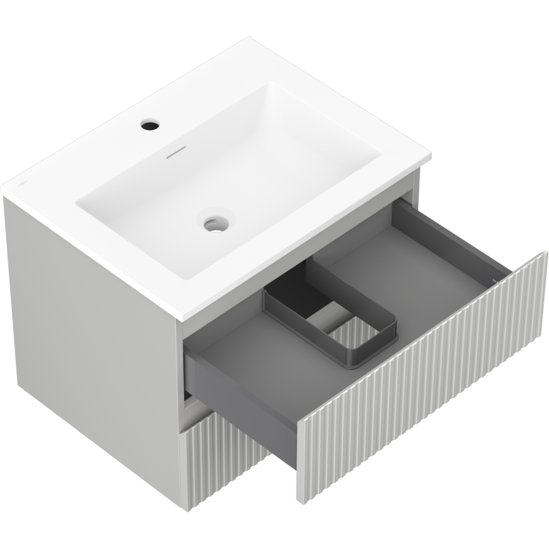 Mexen Rivel kúpeľňová skrinka 60 cm s umývadlom Otis, 2 zásuvky, ryhovaná, sivá matná/biela matná - 91A20-06047-2-BFF62-W18M01