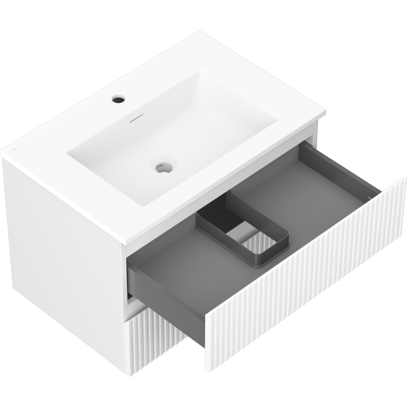 Mexen Rivel kúpeľňová skrinka 70 cm s umývadlom Otis, 2 zásuvky, ryhovaná, biela matná - 91A20-07047-2-BFF01-W18M01