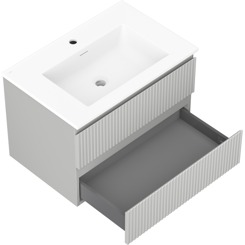 Mexen Rivel kúpeľňová skrinka 70 cm s umývadlom Otis, 2 zásuvky, ryhovaná, sivá matná/biela matná - 91A20-07047-2-BFF62-W18M01