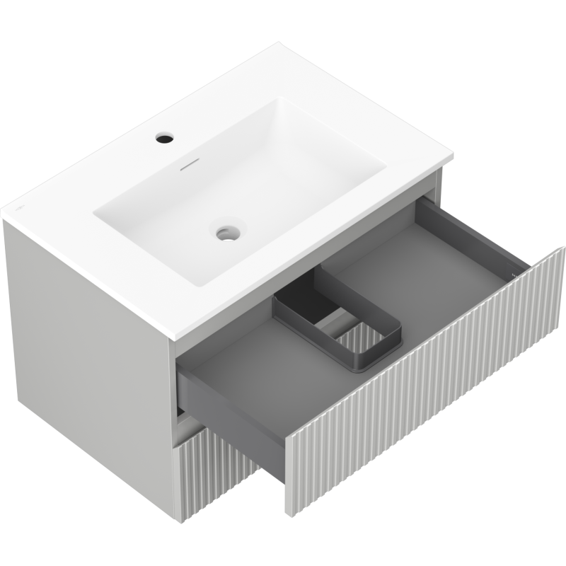 Mexen Rivel kúpeľňová skrinka 70 cm s umývadlom Otis, 2 zásuvky, ryhovaná, sivá matná/biela matná - 91A20-07047-2-BFF62-W18M01