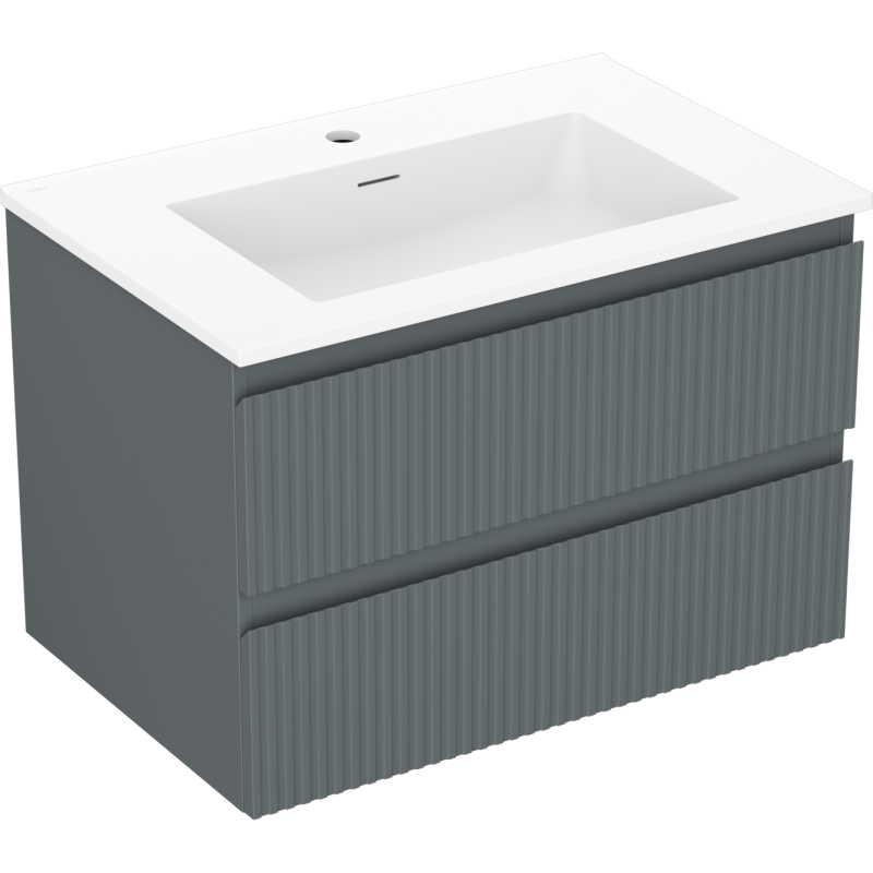 Mexen Rivel kúpeľňová skrinka 70 cm s umývadlom Otis, 2 zásuvky, ryhovaná, grafitová matná/biela matná -