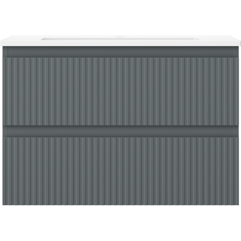 Mexen Rivel kúpeľňová skrinka 70 cm s umývadlom Otis, 2 zásuvky, ryhovaná, grafitová matná/biela matná -