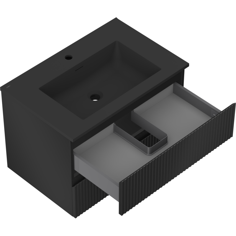 Mexen Rivel kúpeľňová skrinka 70 cm s umývadlom Otis, 2 zásuvky, ryhovaná, čierna mat - 91A20-07047-2-BFF71-W18M71