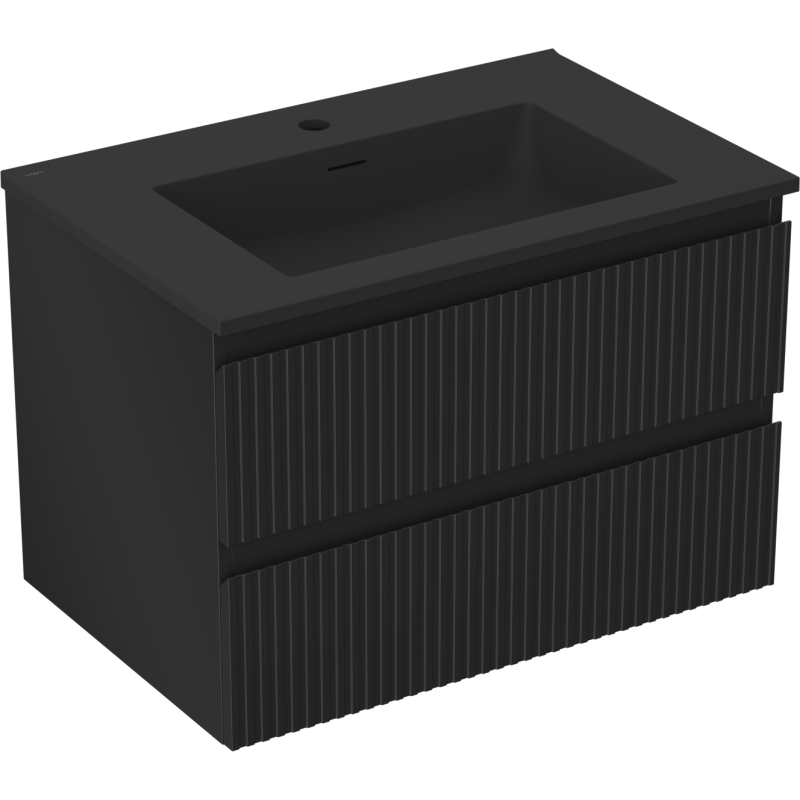 Mexen Rivel kúpeľňová skrinka 70 cm s umývadlom Otis, 2 zásuvky, ryhovaná, čierna mat - 91A20-07047-2-BFF71-W18M71