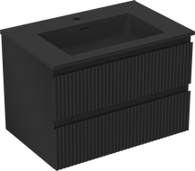 Mexen Rivel kúpeľňová skrinka 70 cm s umývadlom Otis, 2 zásuvky, ryhovaná, čierna mat - 91A20-07047-2-BFF71-W18M71