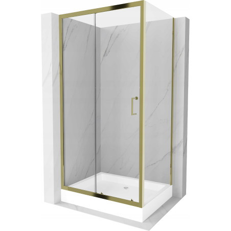 Mexen Apia posuvný sprchový kút 100 x 80 cm, priesvitný, zlatý + vanička Rio - 840-100-080-50-00-4510