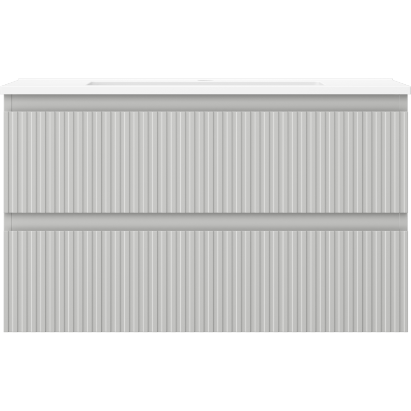 Mexen Rivel kúpeľňová skrinka 80 cm s umývadlom Otis, 2 zásuvky, ryhovaná, sivá matná/biela matná - 91A20-08047-2-BFF62-W18M01