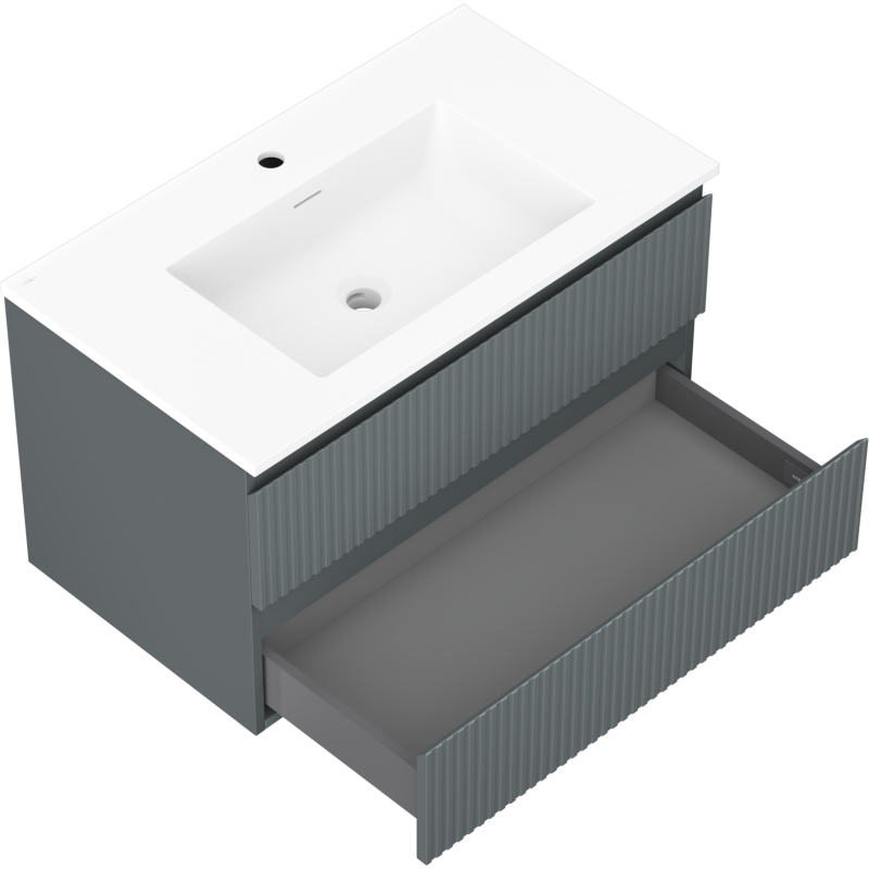 Mexen Rivel kúpeľňová skrinka 80 cm s umývadlom Otis, 2 zásuvky, ryhovaná, grafitová matná/biela matná -