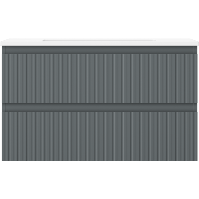 Mexen Rivel kúpeľňová skrinka 80 cm s umývadlom Otis, 2 zásuvky, ryhovaná, grafitová matná/biela matná -
