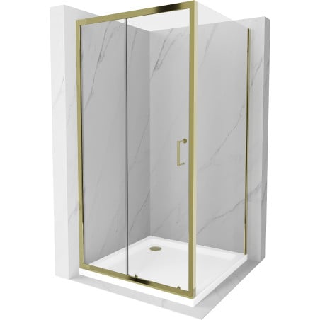 Mexen Apia posuvná sprchová kabína 90 x 90 cm, priehľadná, zlatá + sprchová vanička Flat, biela - 840-090-090-50-00-4010G