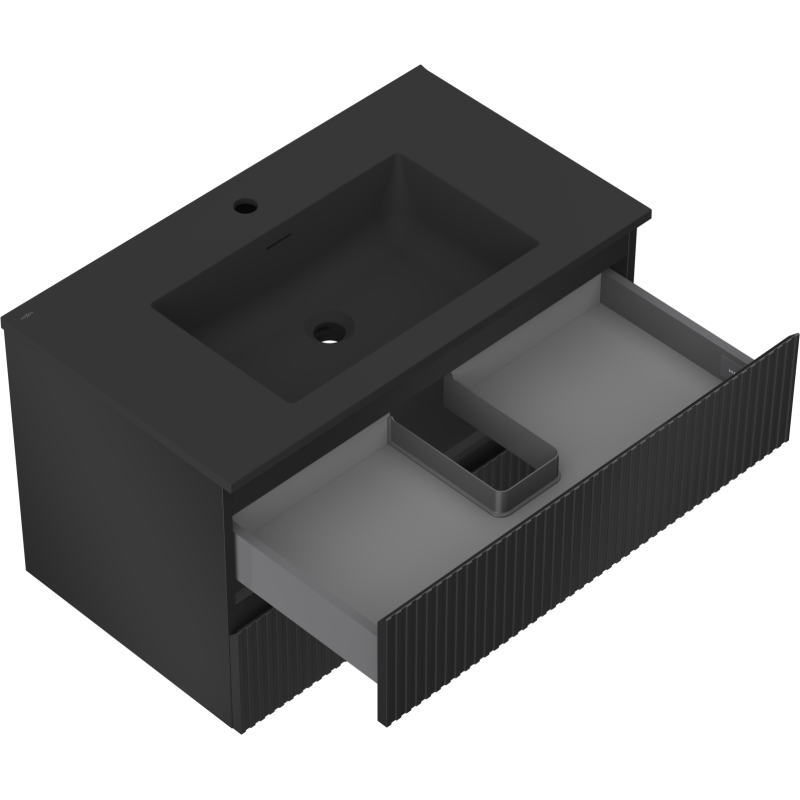 Mexen Rivel kúpeľňová skrinka 80 cm s umývadlom Otis, 2 zásuvky, ryhovaná, čierna matná - 91A20-08047-2-BFF71-W18M71