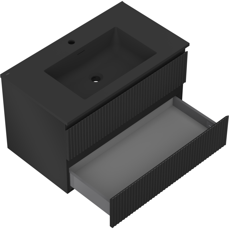 Mexen Rivel kúpeľňová skrinka 80 cm s umývadlom Otis, 2 zásuvky, ryhovaná, čierna matná - 91A20-08047-2-BFF71-W18M71