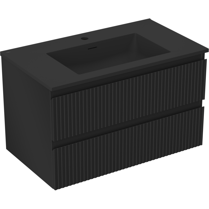 Mexen Rivel kúpeľňová skrinka 80 cm s umývadlom Otis, 2 zásuvky, ryhovaná, čierna matná - 91A20-08047-2-BFF71-W18M71
