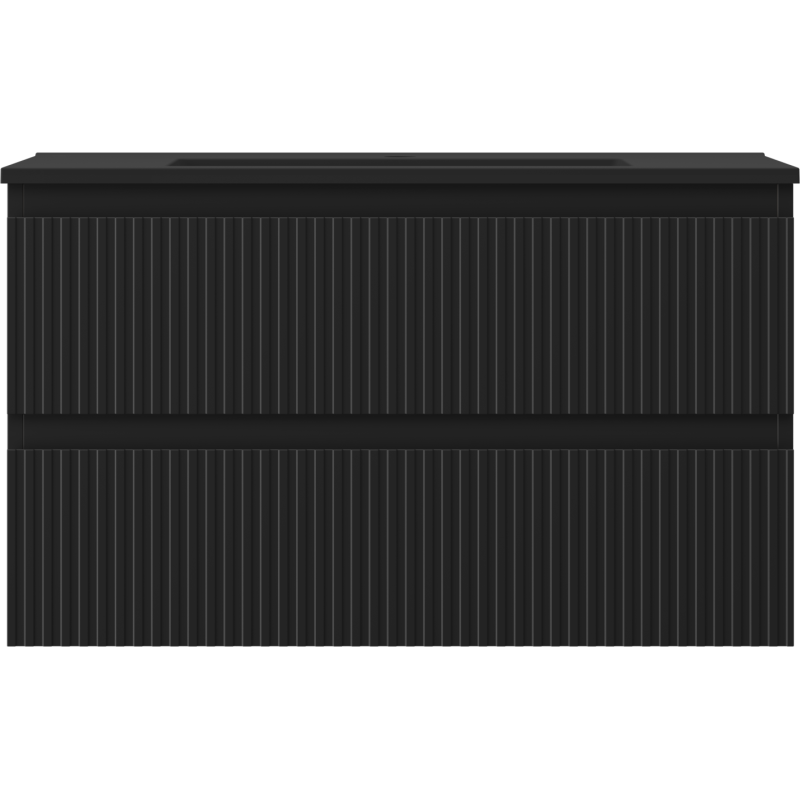 Mexen Rivel kúpeľňová skrinka 80 cm s umývadlom Otis, 2 zásuvky, ryhovaná, čierna matná - 91A20-08047-2-BFF71-W18M71