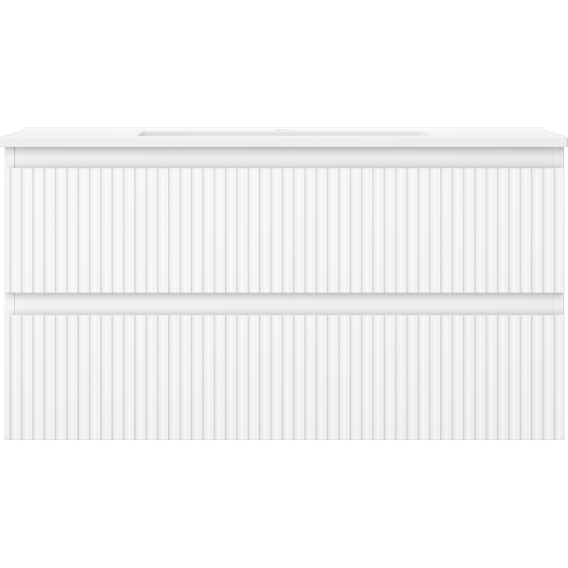 Mexen Rivel kúpeľňová skrinka 90 cm s umývadlom Otis, 2 zásuvky, ryhovaná, biela mat - 91A20-09047-2-BFF01-W18M01