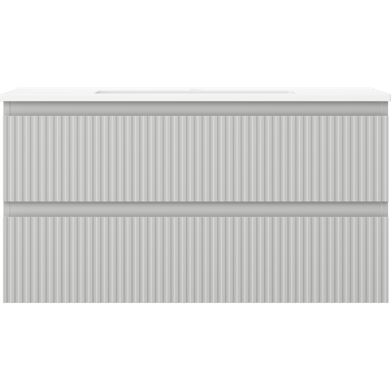 Mexen Rivel kúpeľňová skrinka 90 cm s umývadlom Otis, 2 zásuvky, ryhovaná, sivá matná/biela matná - 91A20-09047-2-BFF62-W18M01