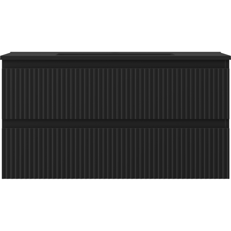 Mexen Rivel kúpeľňová skrinka 90 cm s umývadlom Otis, 2 zásuvky, ryhovaná, čierna matná - 91A20-09047-2-BFF71-W18M71