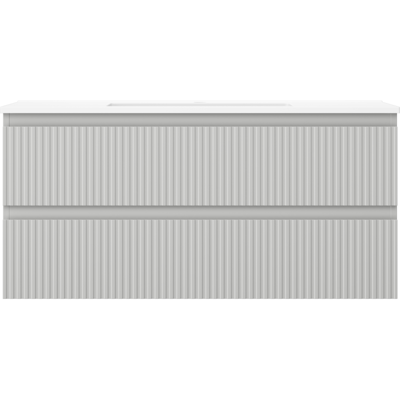 Mexen Rivel kúpeľňová skrinka 100 cm s umývadlom Otis, 2 zásuvky, ryhovaná, šedá matná/biela matná - 91A20-10047-2-BFF62-W18M01