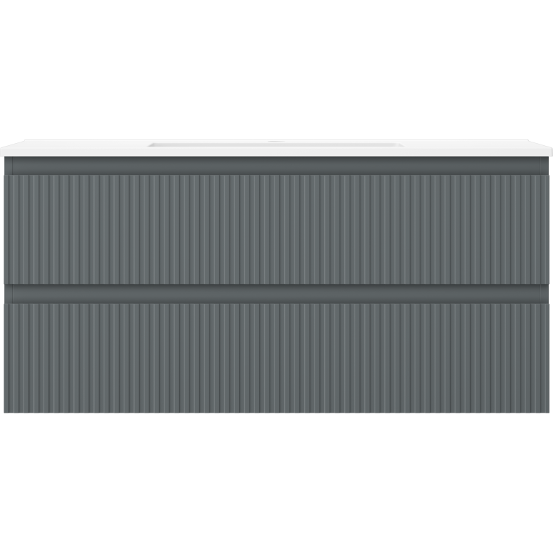 Mexen Rivel kúpeľňová skrinka 100 cm s umývadlom Otis, 2 zásuvky, drážkovaná, grafitová matná/biela matná -