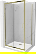 Mexen Apia sprchový kút posuvný 130 x 80 cm, transparentný, zlatý + sprchová vanička Flat, biela- 840-130-080-50-00-4010G