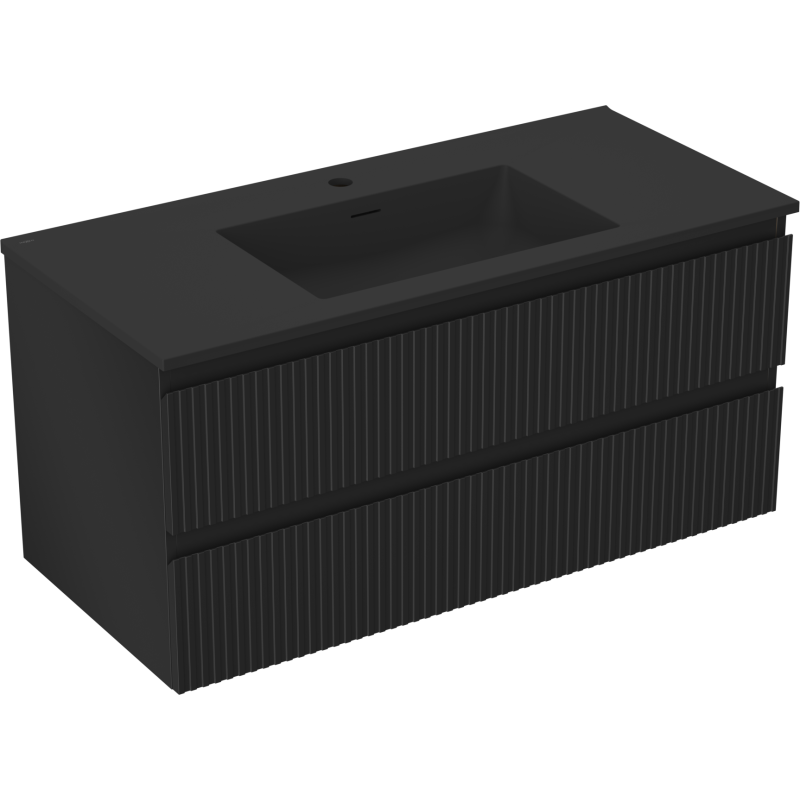 Mexen Rivel kúpeľňová skrinka 100 cm s umývadlom Otis, 2 zásuvky, ryhovaná, čierna matná - 91A20-10047-2-BFF71-W18M71