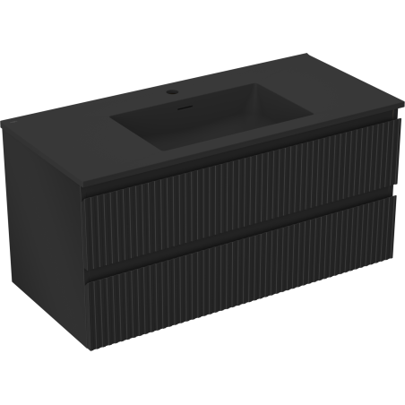 Mexen Rivel kúpeľňová skrinka 100 cm s umývadlom Otis, 2 zásuvky, ryhovaná, čierna matná - 91A20-10047-2-BFF71-W18M71