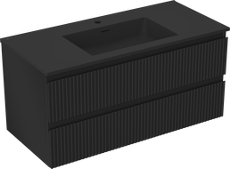 Mexen Rivel kúpeľňová skrinka 100 cm s umývadlom Otis, 2 zásuvky, ryhovaná, čierna matná - 91A20-10047-2-BFF71-W18M71