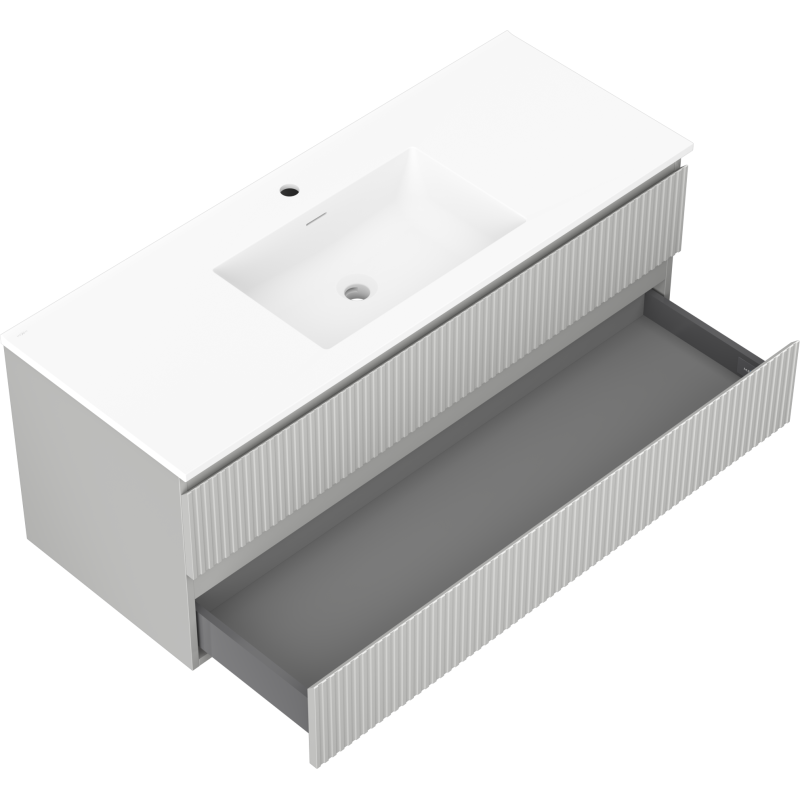 Mexen Rivel kúpeľňová skrinka 120 cm s umývadlom Otis, 2 zásuvky, ryhovaná, sivá matná/biela matná -