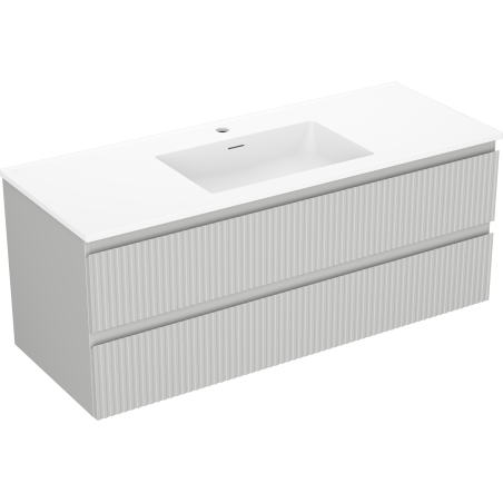 Mexen Rivel kúpeľňová skrinka 120 cm s umývadlom Otis, 2 zásuvky, ryhovaná, sivá matná/biela matná -