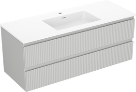 Mexen Rivel kúpeľňová skrinka 120 cm s umývadlom Otis, 2 zásuvky, ryhovaná, sivá matná/biela matná -