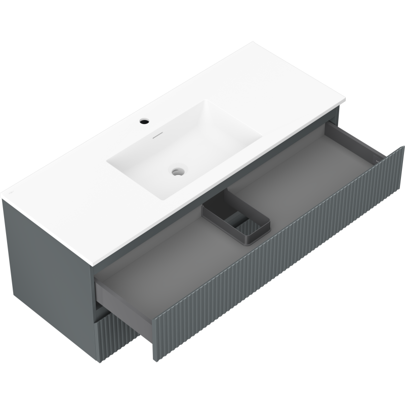 Mexen Rivel kúpeľňová skrinka 120 cm s umývadlom Otis, 2 zásuvky, ryhované, grafit mat/biela mat -