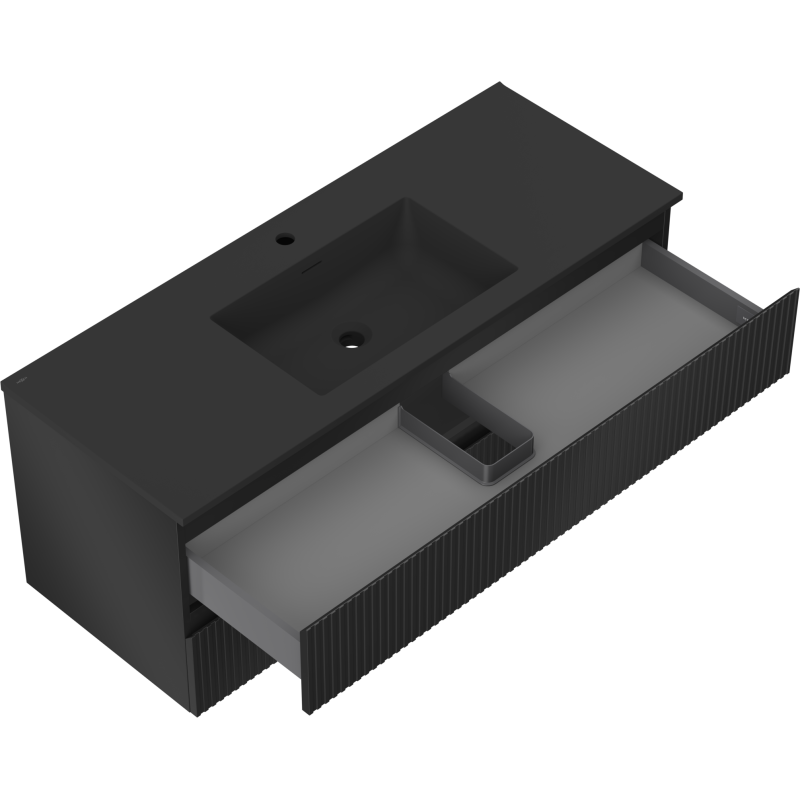 Mexen Rivel kúpeľňová skrinka 120 cm s umývadlom Otis, 2 zásuvky, ryhovaná, čierna mat - 91A20-12047-2-BFF71-W18M71