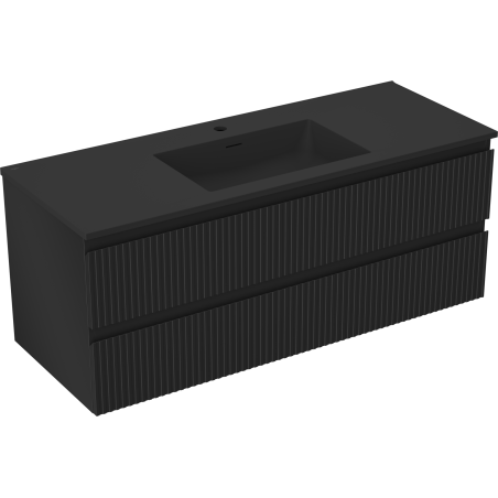 Mexen Rivel kúpeľňová skrinka 120 cm s umývadlom Otis, 2 zásuvky, ryhovaná, čierna mat - 91A20-12047-2-BFF71-W18M71
