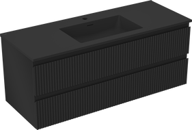 Mexen Rivel kúpeľňová skrinka 120 cm s umývadlom Otis, 2 zásuvky, ryhovaná, čierna mat - 91A20-12047-2-BFF71-W18M71