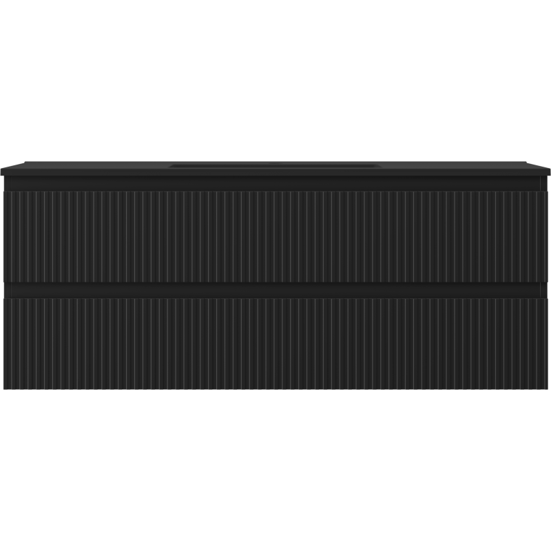 Mexen Rivel kúpeľňová skrinka 120 cm s umývadlom Otis, 2 zásuvky, ryhovaná, čierna mat - 91A20-12047-2-BFF71-W18M71