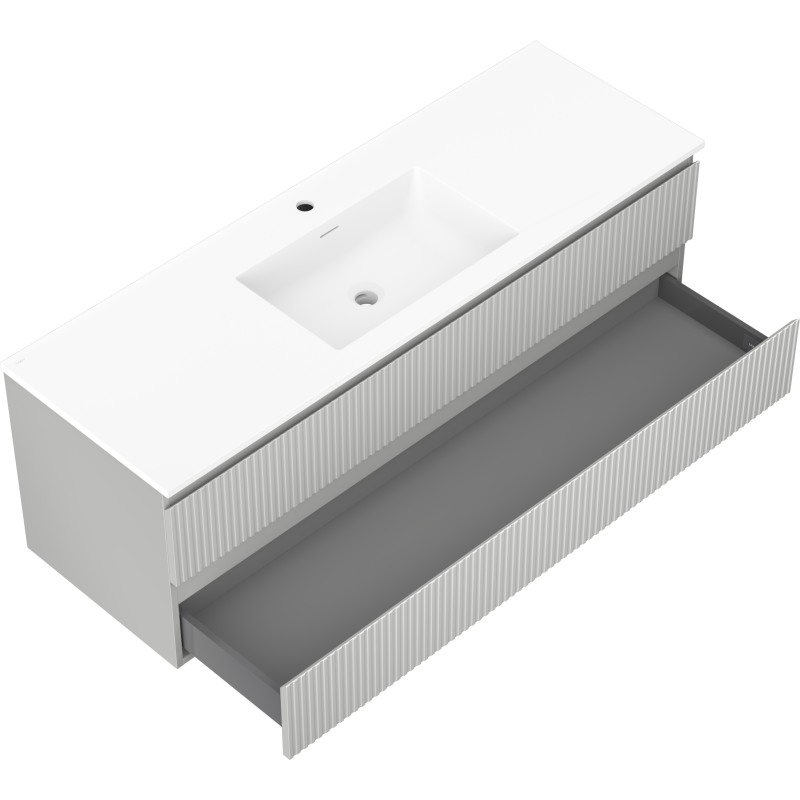 Mexen Rivel kúpeľňová skrinka 140 cm s umývadlom Otis, 2 zásuvky, ryhovaná, sivá matná/biela matná -
