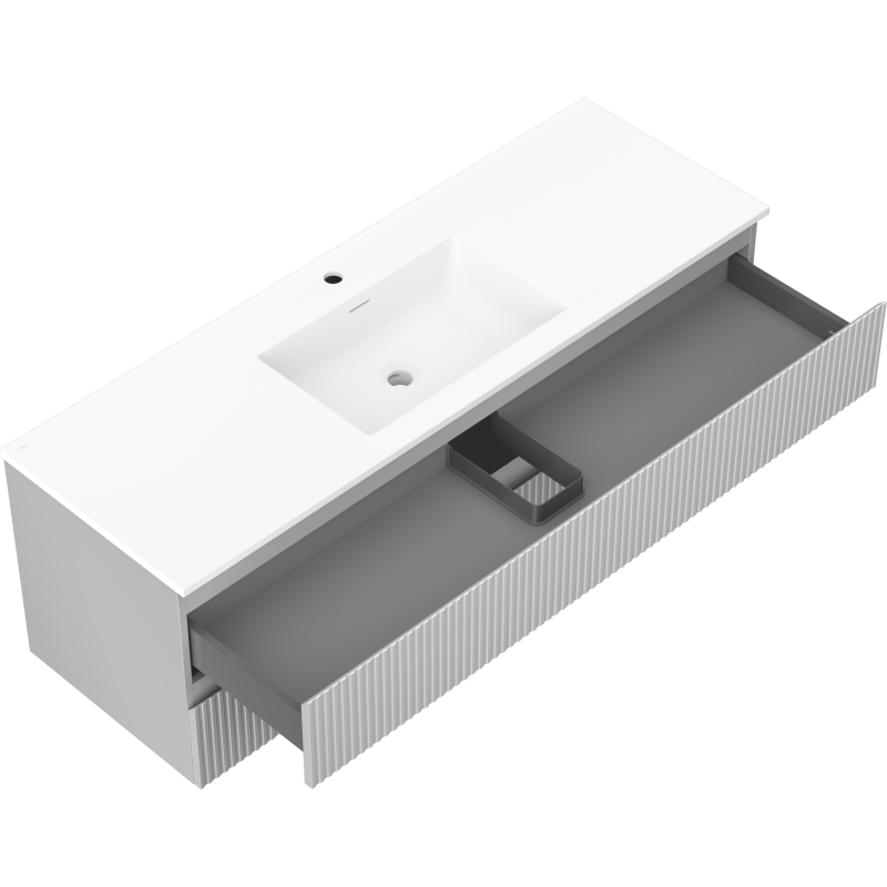 Mexen Rivel kúpeľňová skrinka 140 cm s umývadlom Otis, 2 zásuvky, ryhovaná, sivá matná/biela matná -