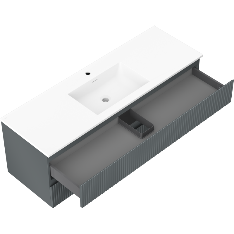 Mexen Rivel kúpeľňová skrinka 140 cm s umývadlom Otis, 2 zásuvky, ryhovaná, grafit mat/biela mat -